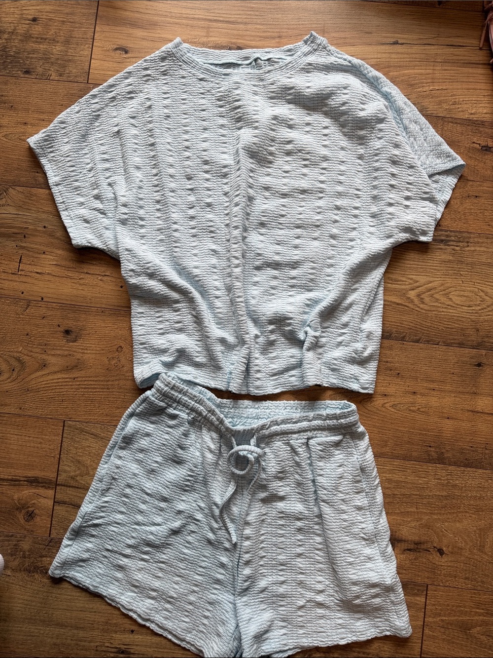 Women's Light Blue Textured Lounge Top - Unbranded